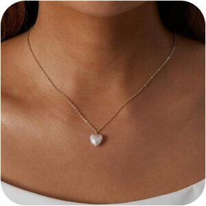 ⚡Silver 14K Gold Plated Heart Pendant Necklace for Women Charm Heart Slip Chain